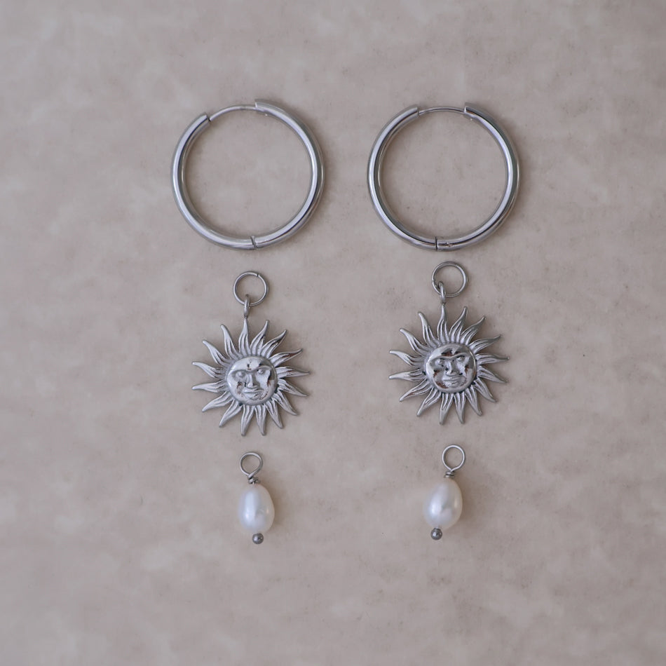 Big Sun Earrings - Pearl - Silver