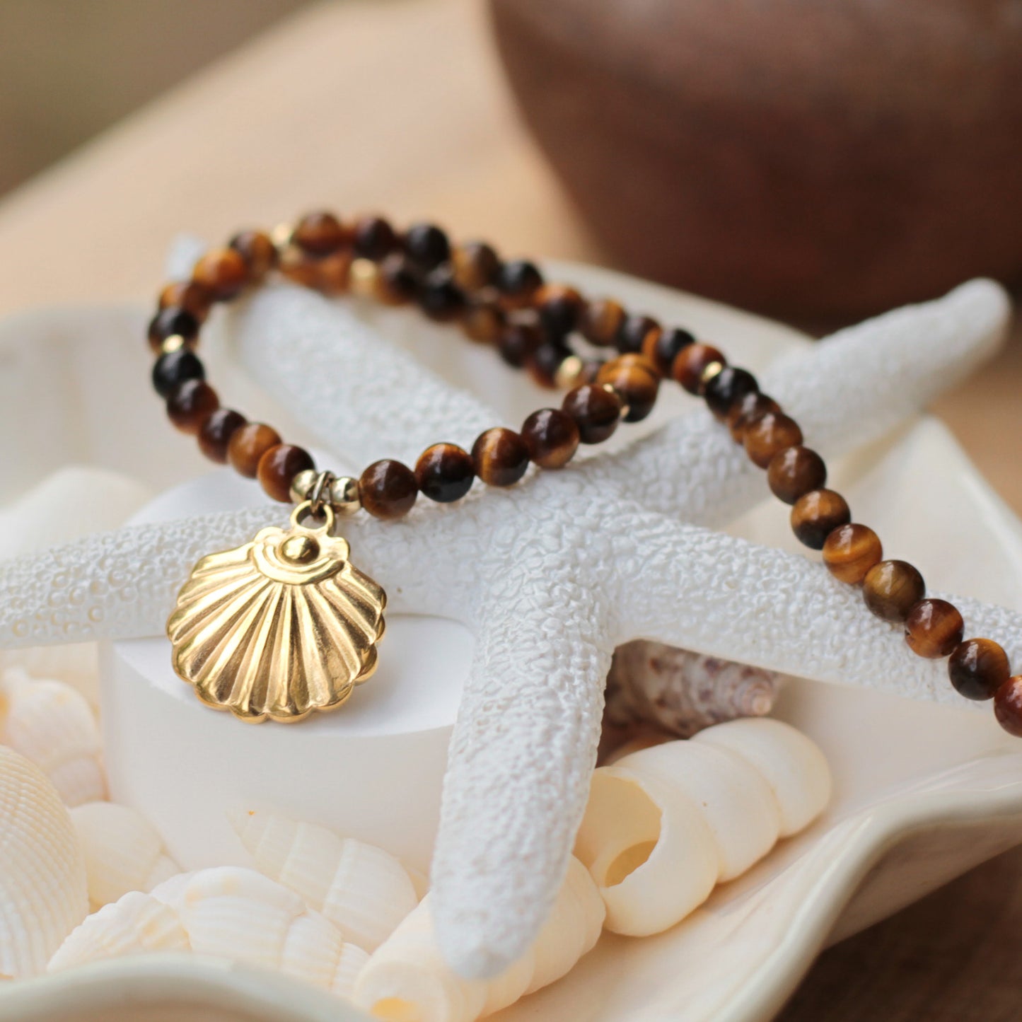 The Shell Charm Choker - Tigers Eye