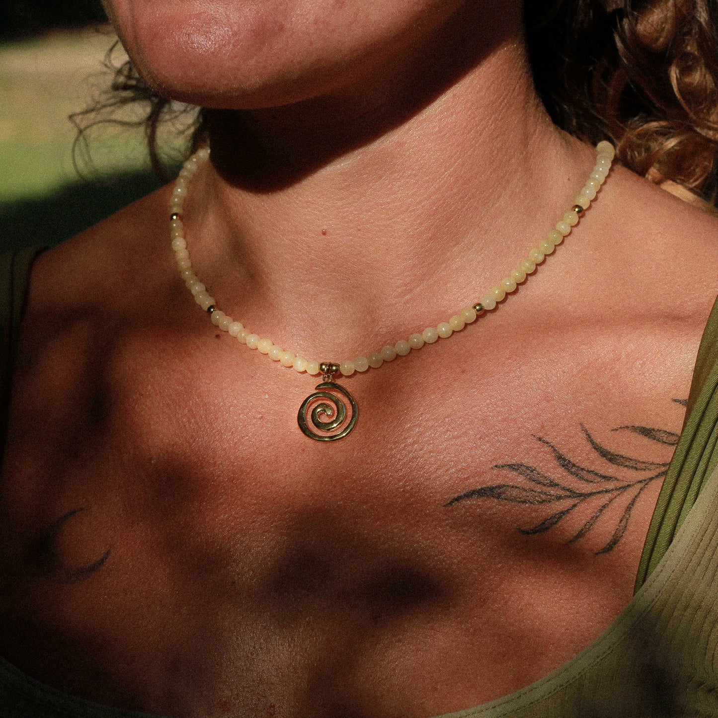 Spiral Necklace - Honey Jade - Osealina Jewellery