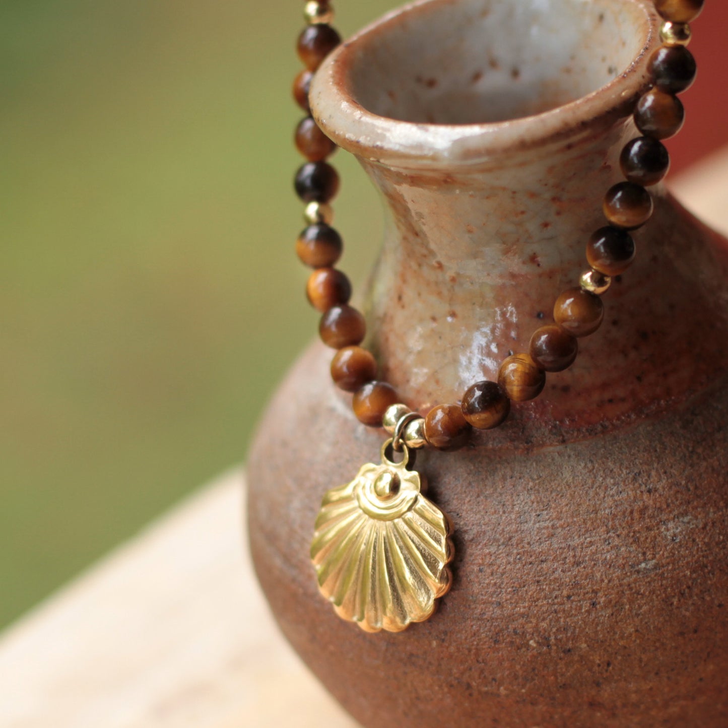 Shell Charm Necklace Tigerseye