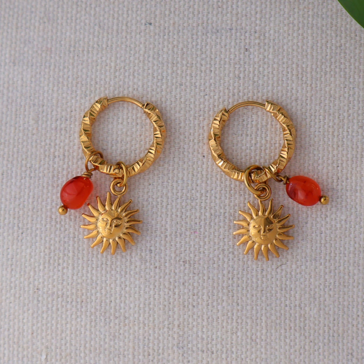 Sun Earrings with Carnelian