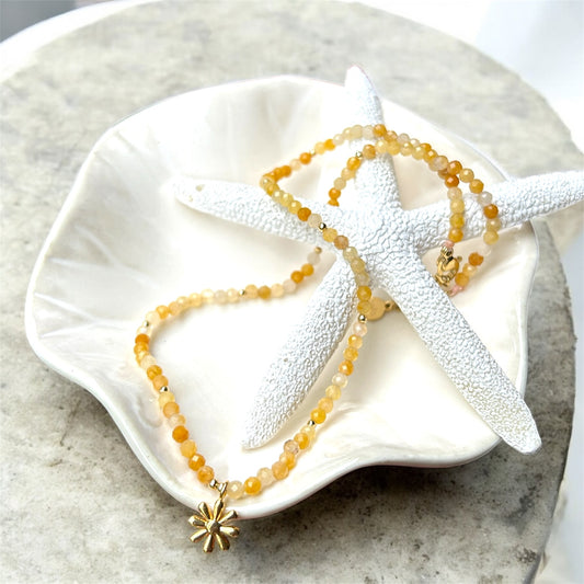 Gemstone Choker - Yellow Aventurine & Daisy Flower