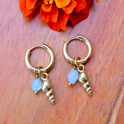 Worm Snail Shell Earrings - Aquamarine