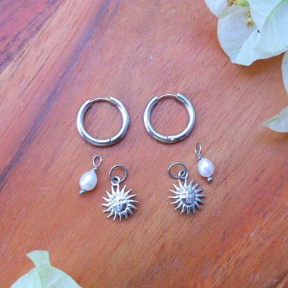 Sun Earrings - Pearl - Silver