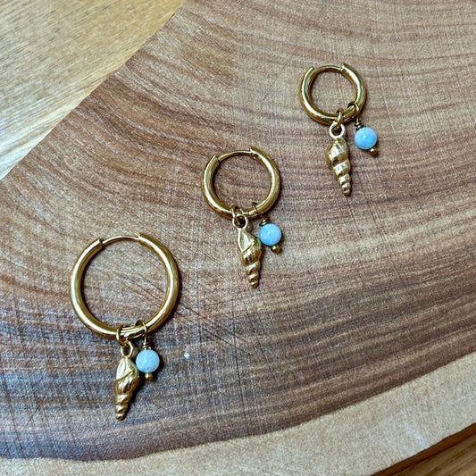 Screw Shell Earrings - Aquamarine