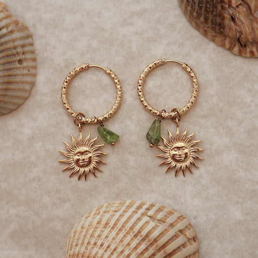 Big Gold Sun Earrings with Peridot