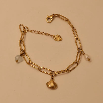 Bracelet with Aquamarine Pearl Gold Charms