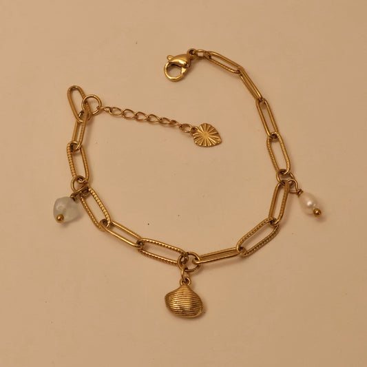 Bracelet with Aquamarine Pearl Gold Charms