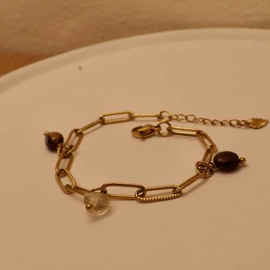 Bracelet Gold with Gemstones Tigerseye Garnet Citrine