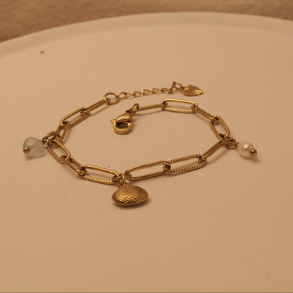 Bracelet with Aquamarine Pearl Gold Charms
