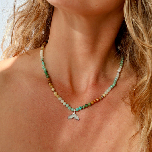 Turquoise NECKLACE with Whale tale