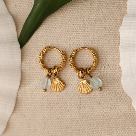 Mix Match Earrings - Shell & Aquamarine
