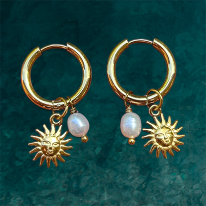 4 in 1  Earrings - Sun & Natural Pearl