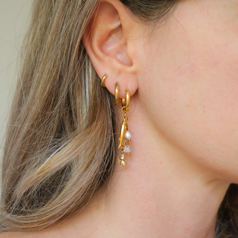Fish Dangly Earrings - Moonstone & Pearl