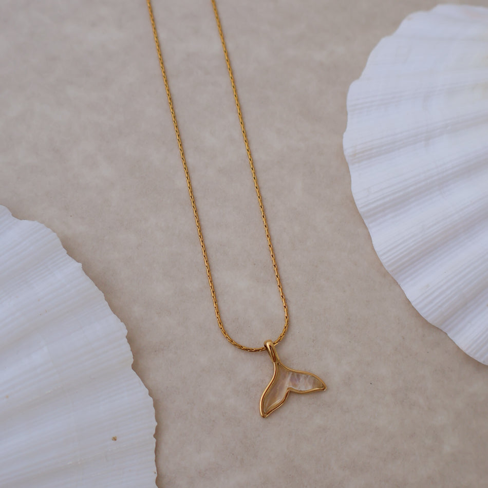Whale Tale Necklace - Moonstone Gold