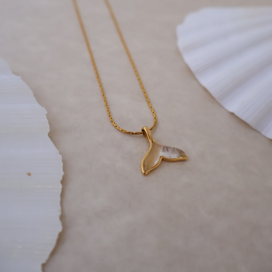 Whale Tale Necklace - Moonstone Gold