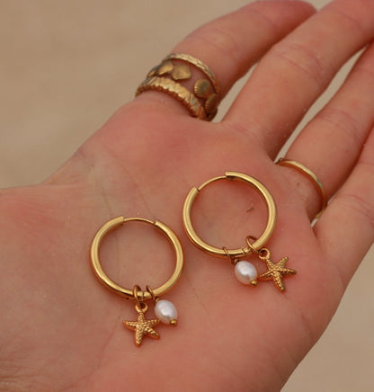 Starfish Earrings - Natural Pearl