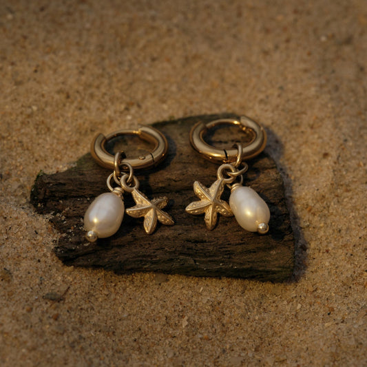 Earring Set - 2 sizes & Starfish / Natural Pearl Charm
