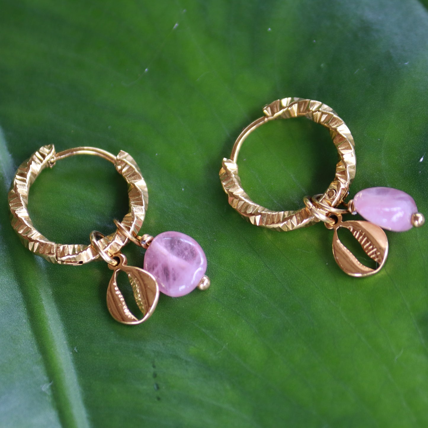 4 in 1  Earrings - Shell & Rosequarz