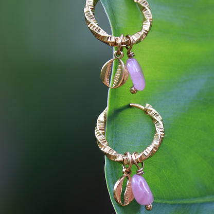 4 in 1  Earrings - Shell & Rosequarz