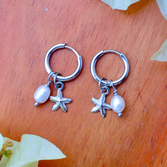Osealina Starfish Pearl Earrings Silver