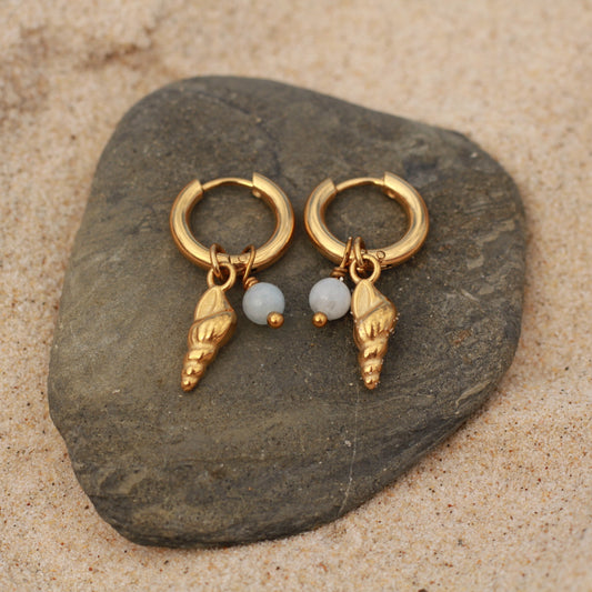 Screw Shell Earring with Aquamarine