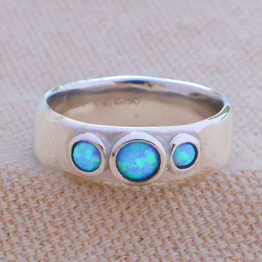 Silver Opal Ring Stainless Steel