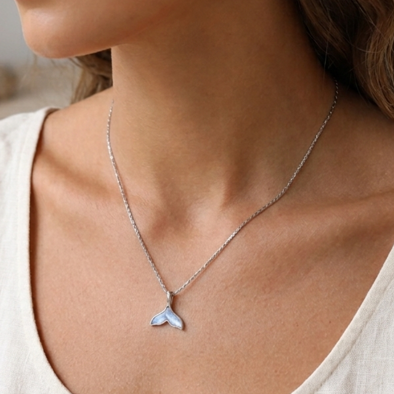 Whale Tale Necklace - Silver Moonstone