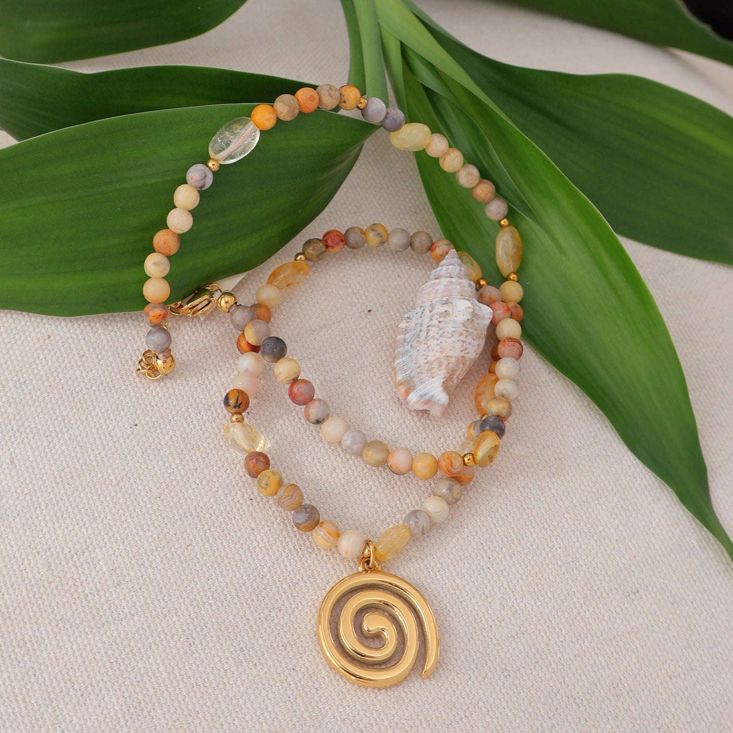 Spiral Necklace with Crazy Lace and Citrine