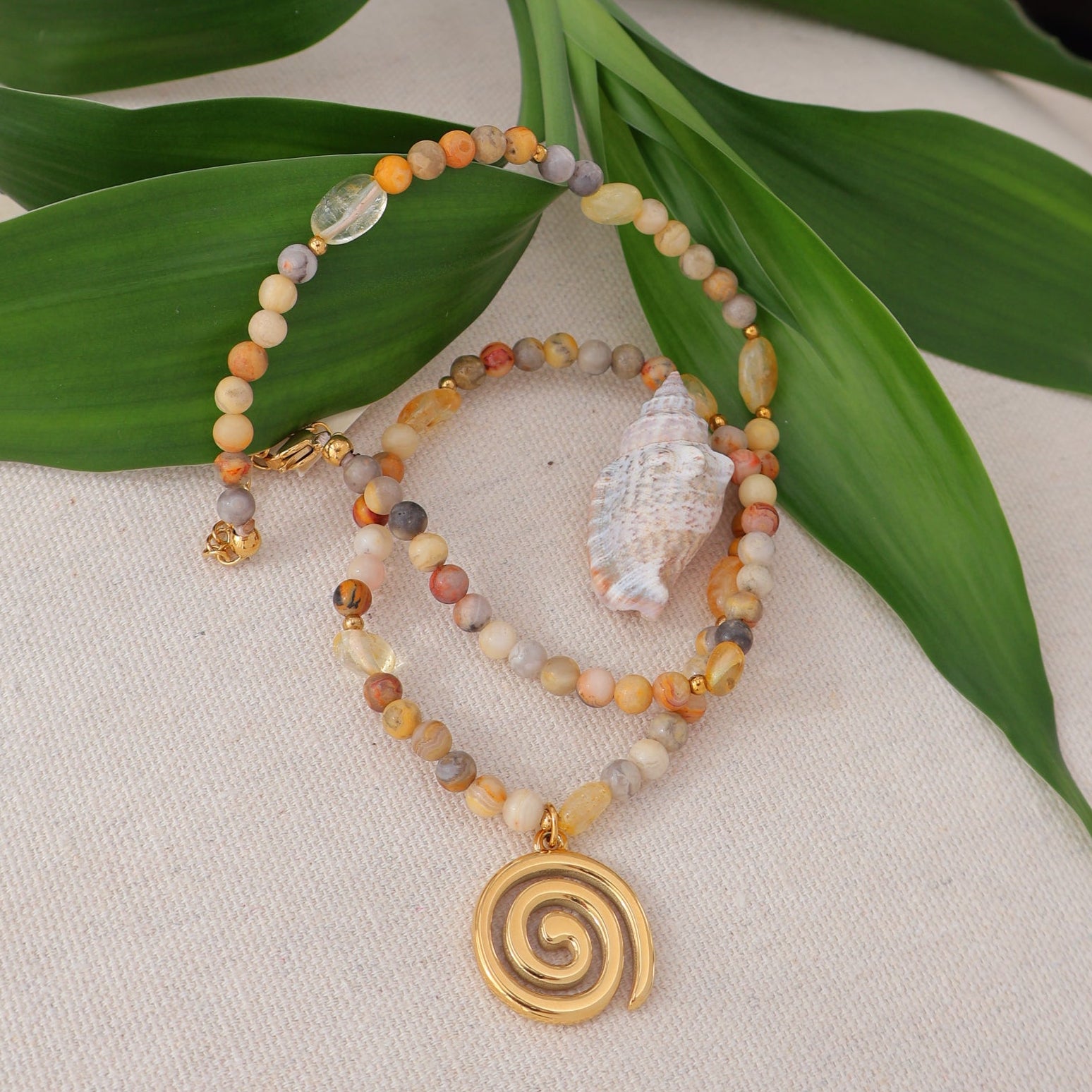 Spiral Necklace with Crazy Lace and Citrine