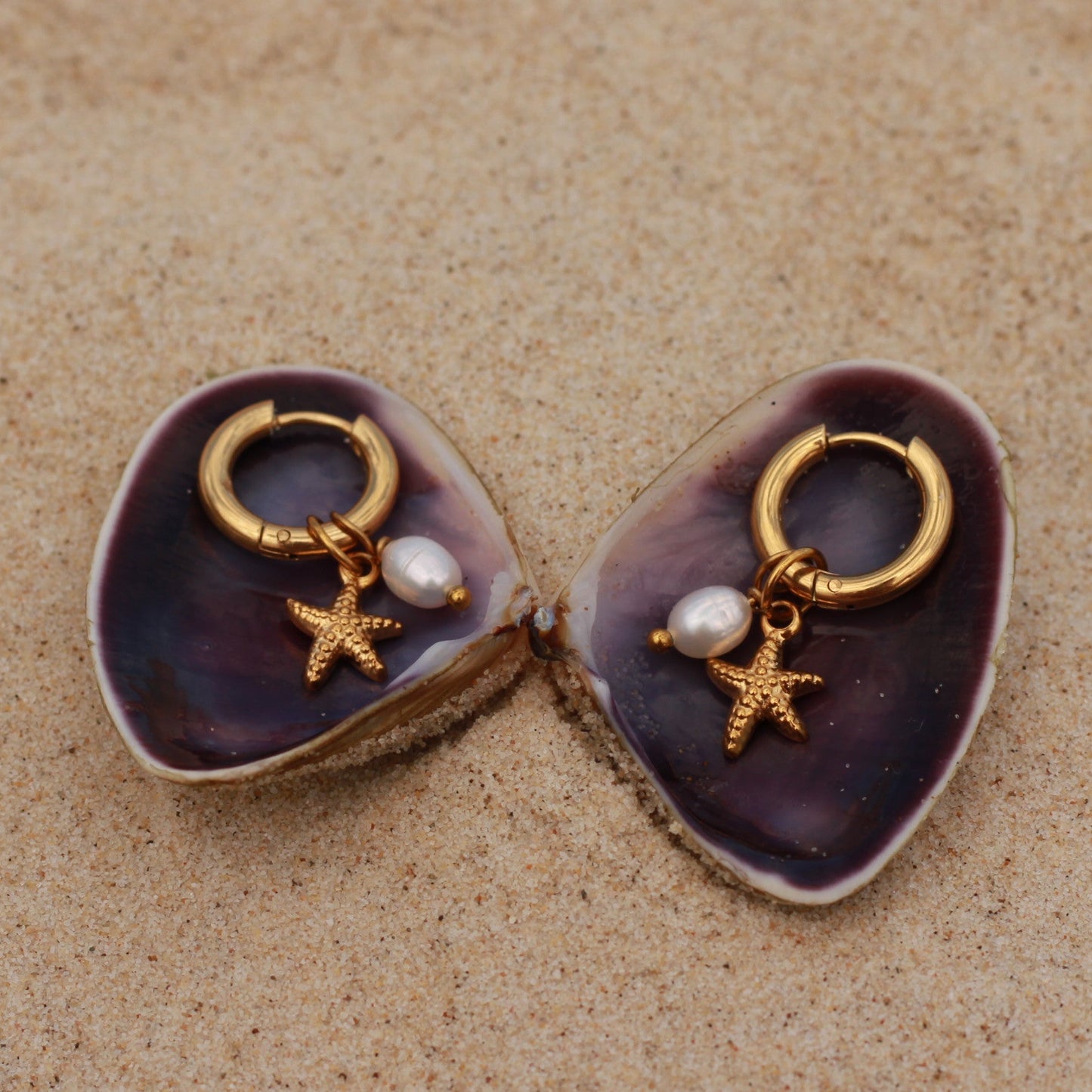 Starfish Pearl Gold Earrings Osealina