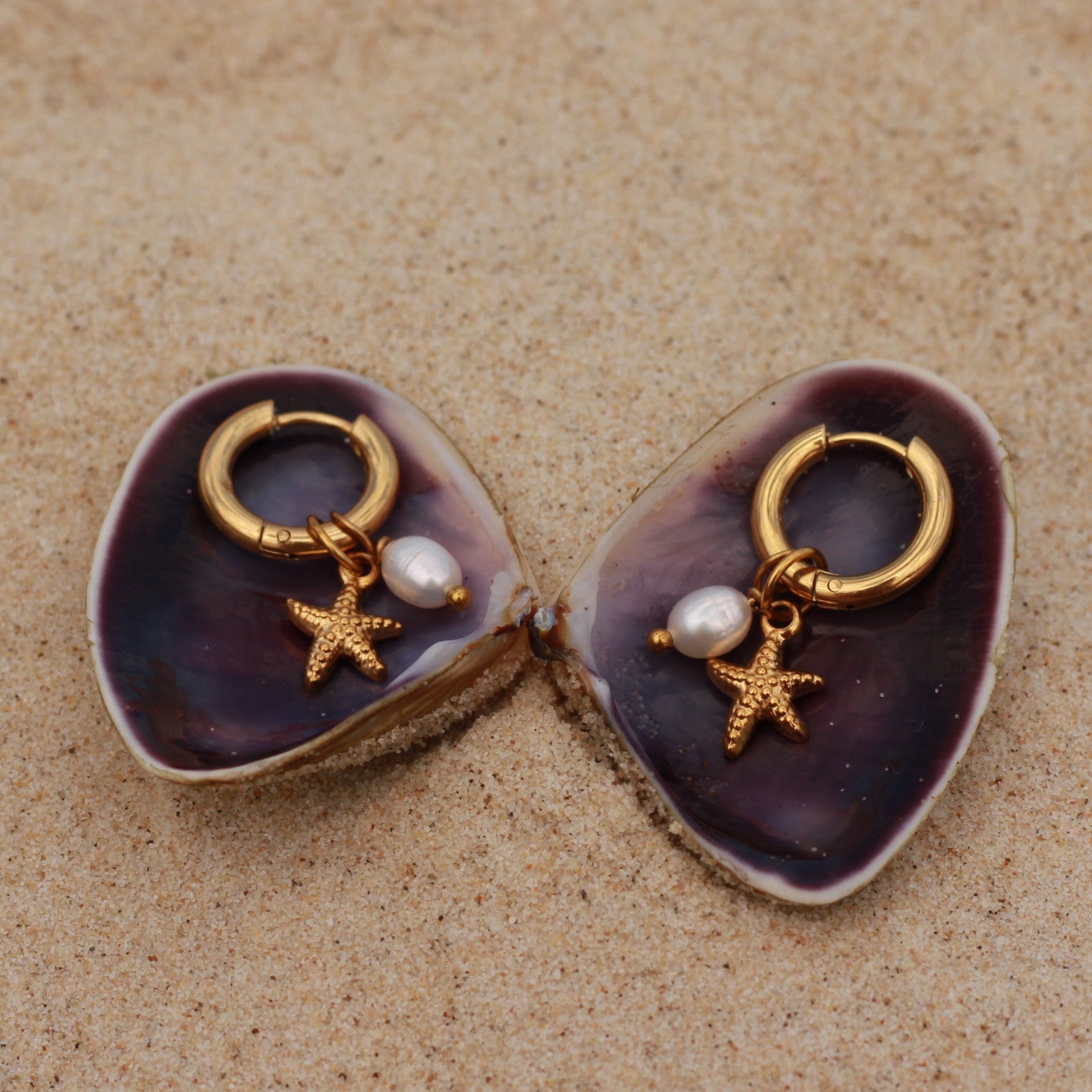 Starfish Pearl Gold Earrings Osealina
