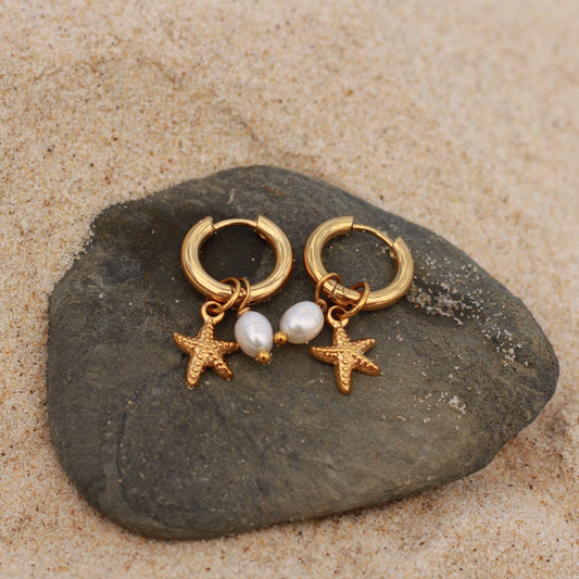 Starfish Earrings with Natural Pearl Osealina Jewellery small size