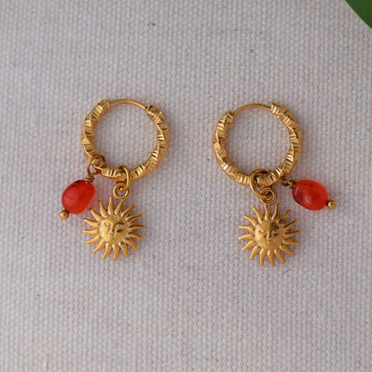 Sun Earrings with Carnelian