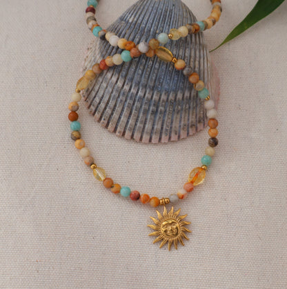 Sun Choker Necklace -  Amazonite