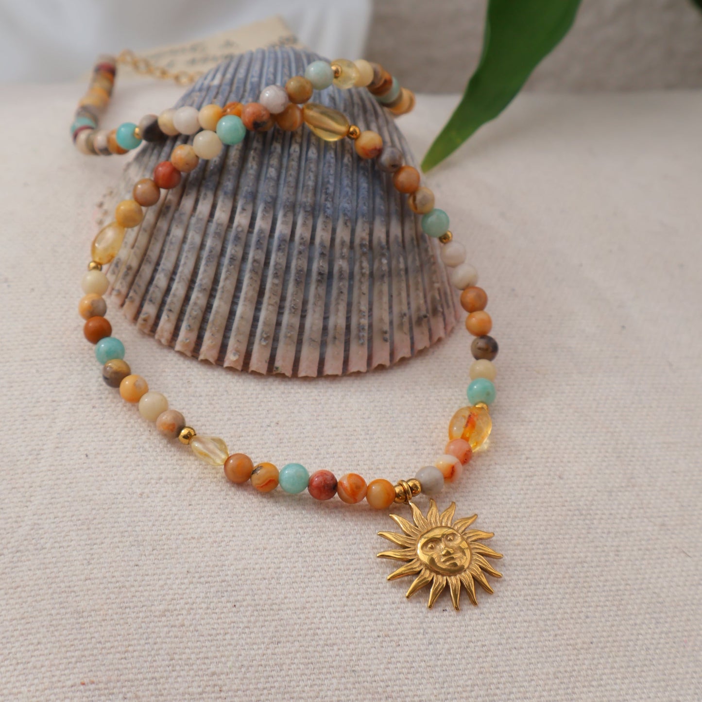 Sun Choker Necklace -  Amazonite