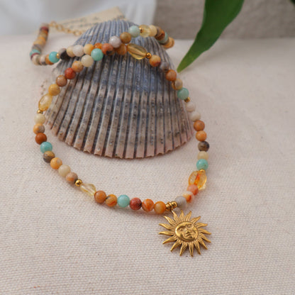Sun Choker Necklace -  Amazonite