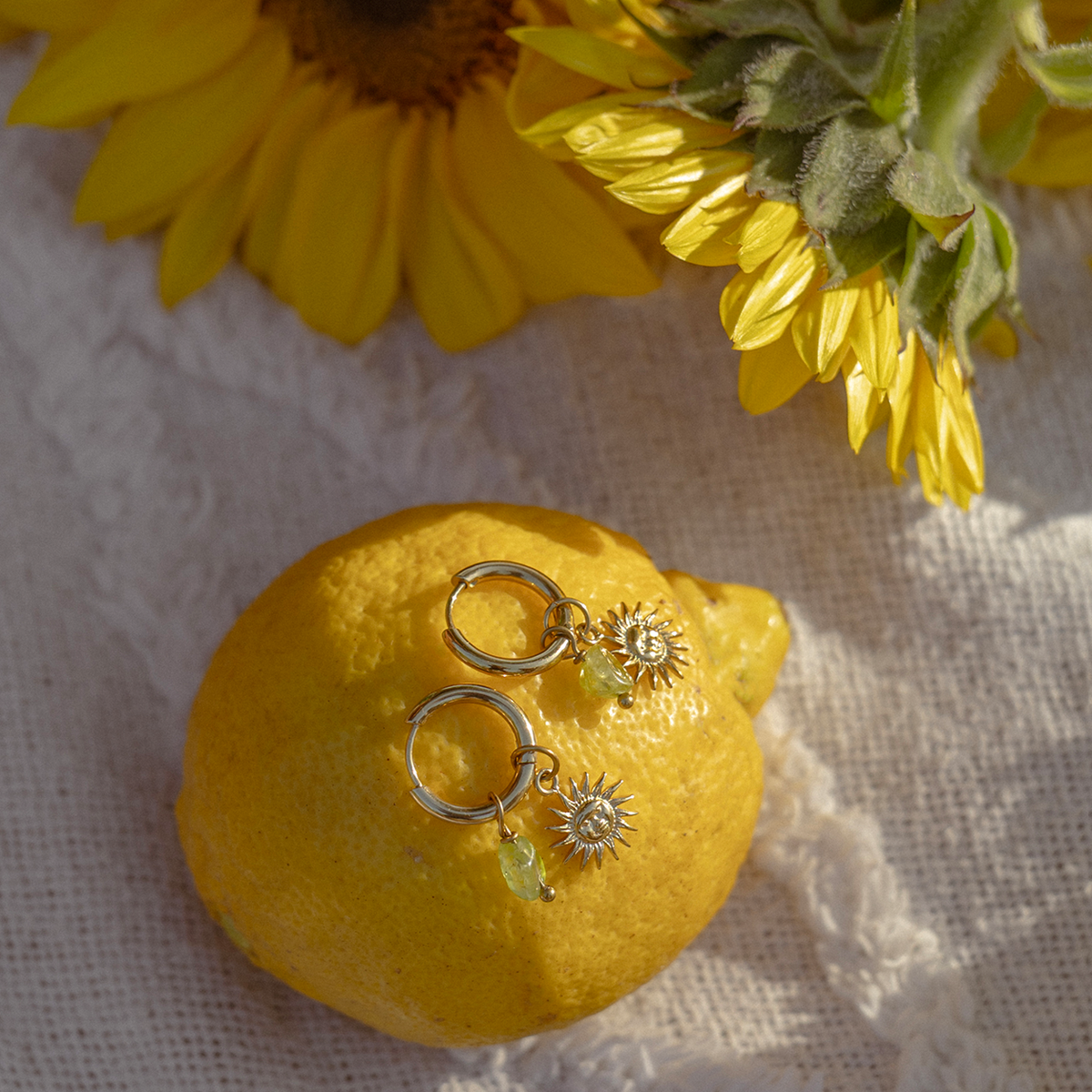 Gold Sun Earrings with Peridot