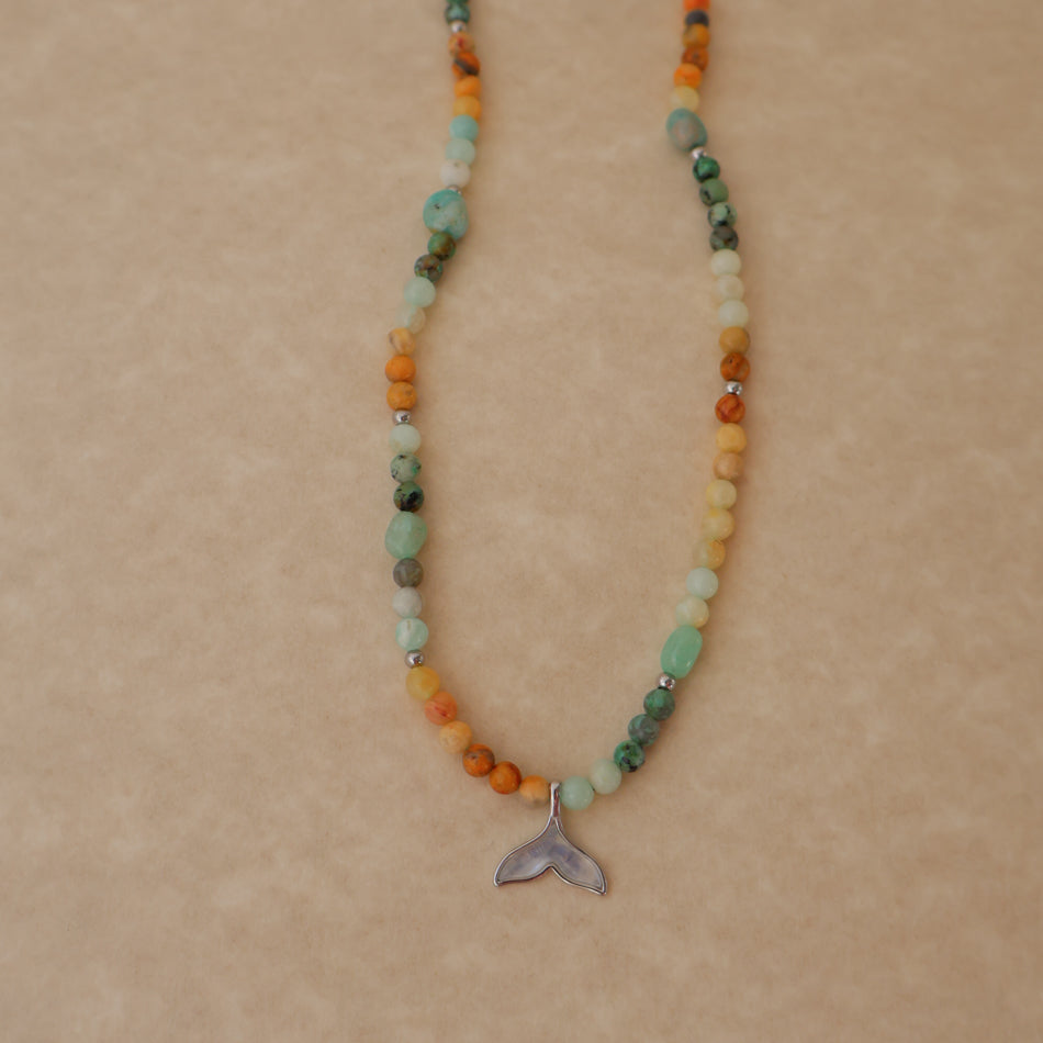 amazonite crazy lace agate turquoise necklace with whale tale