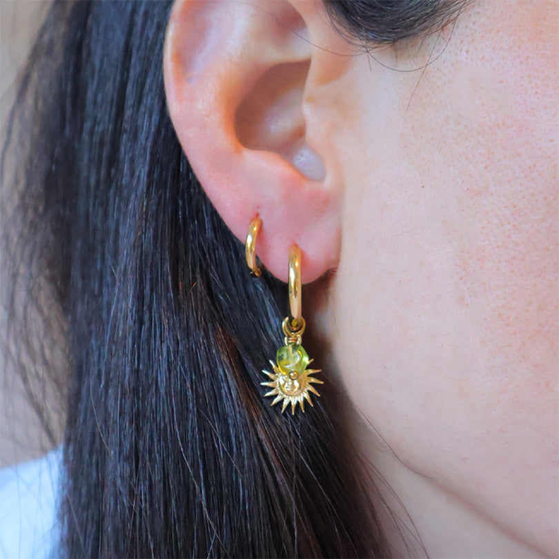 Gold Sun Earrings with Peridot
