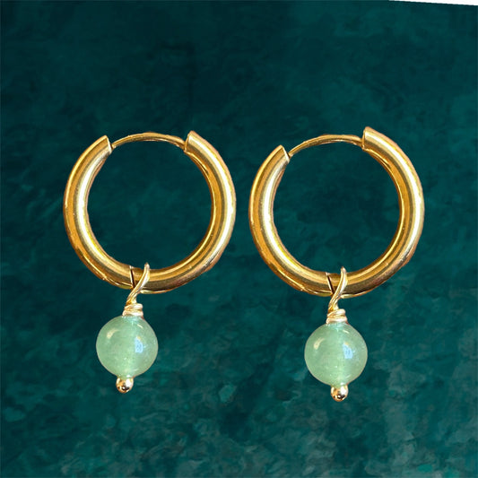 Waterproof Aventurine Huggie Earrings by Osealina 