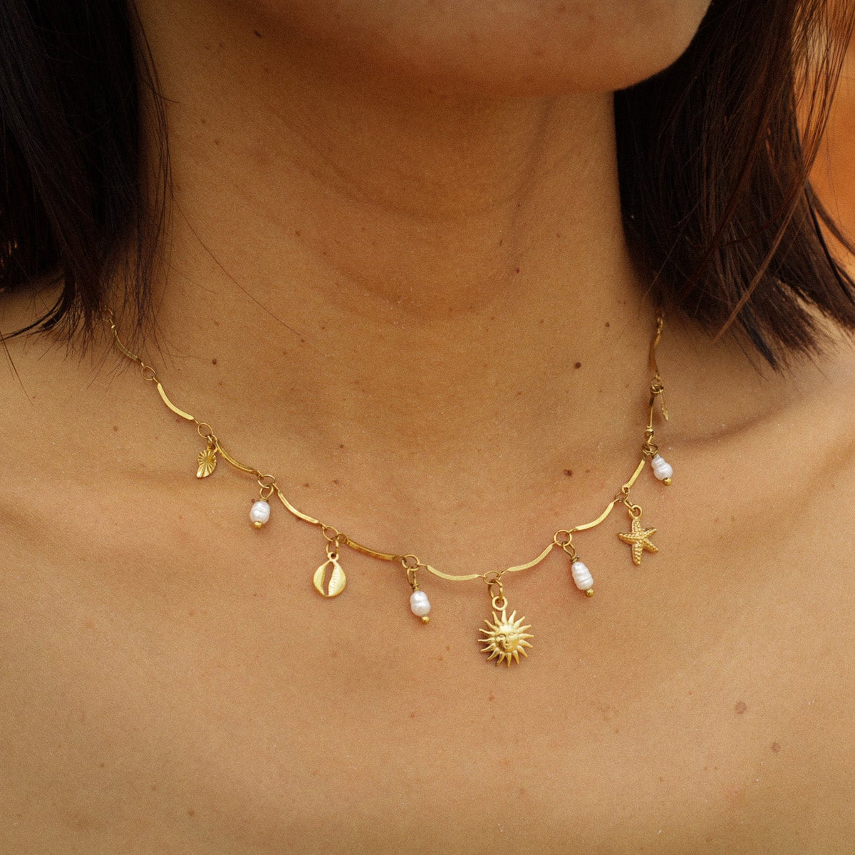 marea pearl multicharm necklace