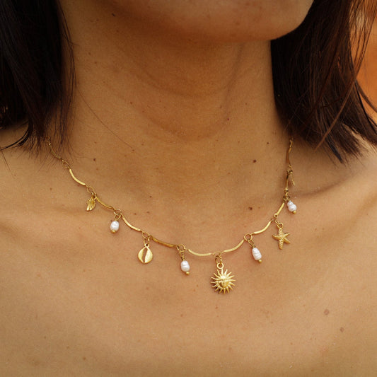 marea pearl multicharm necklace