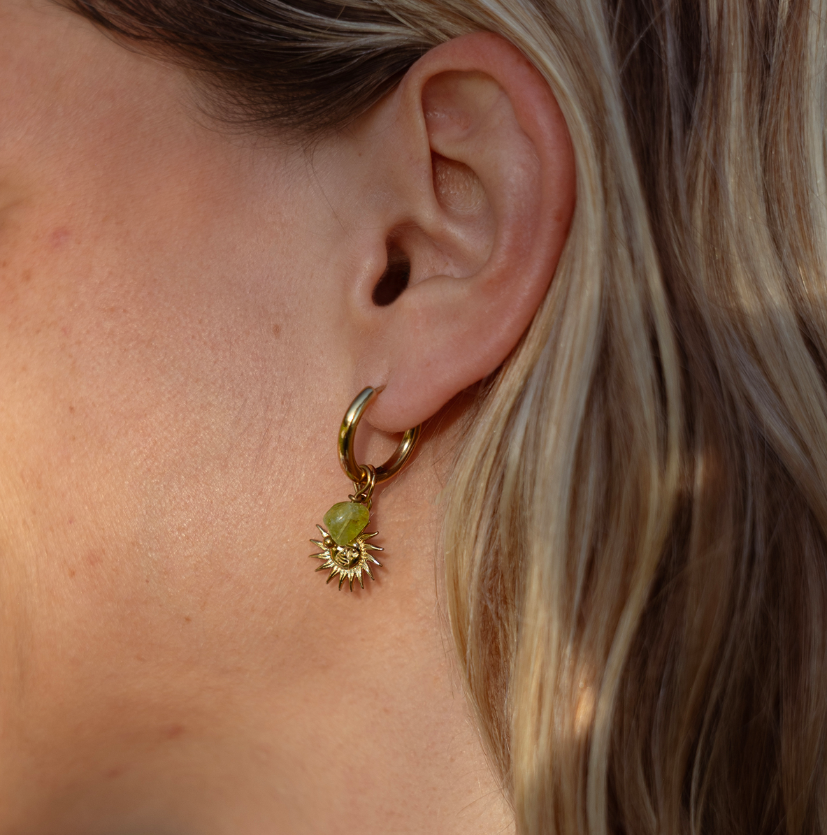 Gold Sun Earrings with Peridot